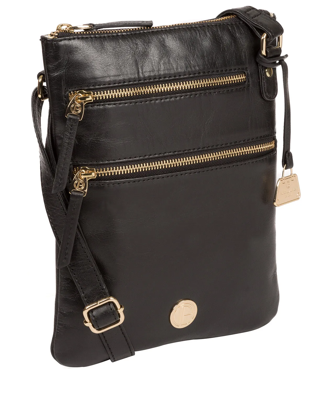 'Gardenia' Jet Black Leather Cross Body Bag
