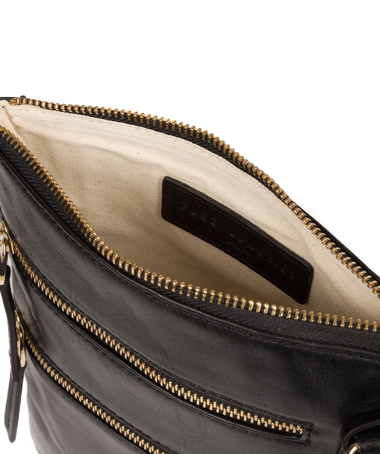 'Gardenia' Jet Black Leather Cross Body Bag