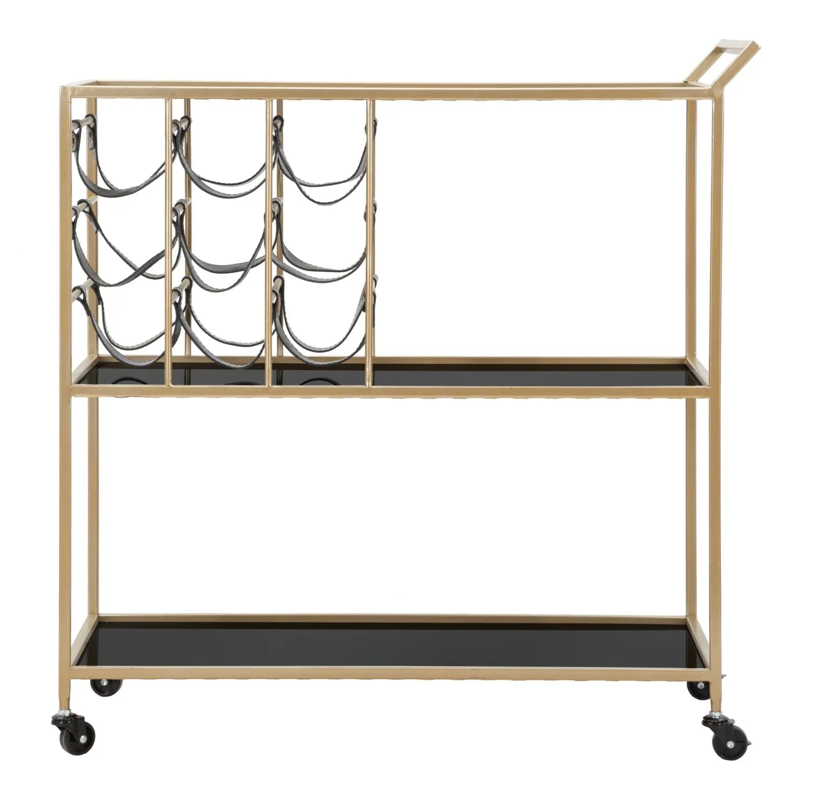 Golden Black Metal & Glass Food Trolley with Bottle Holder & Wheels