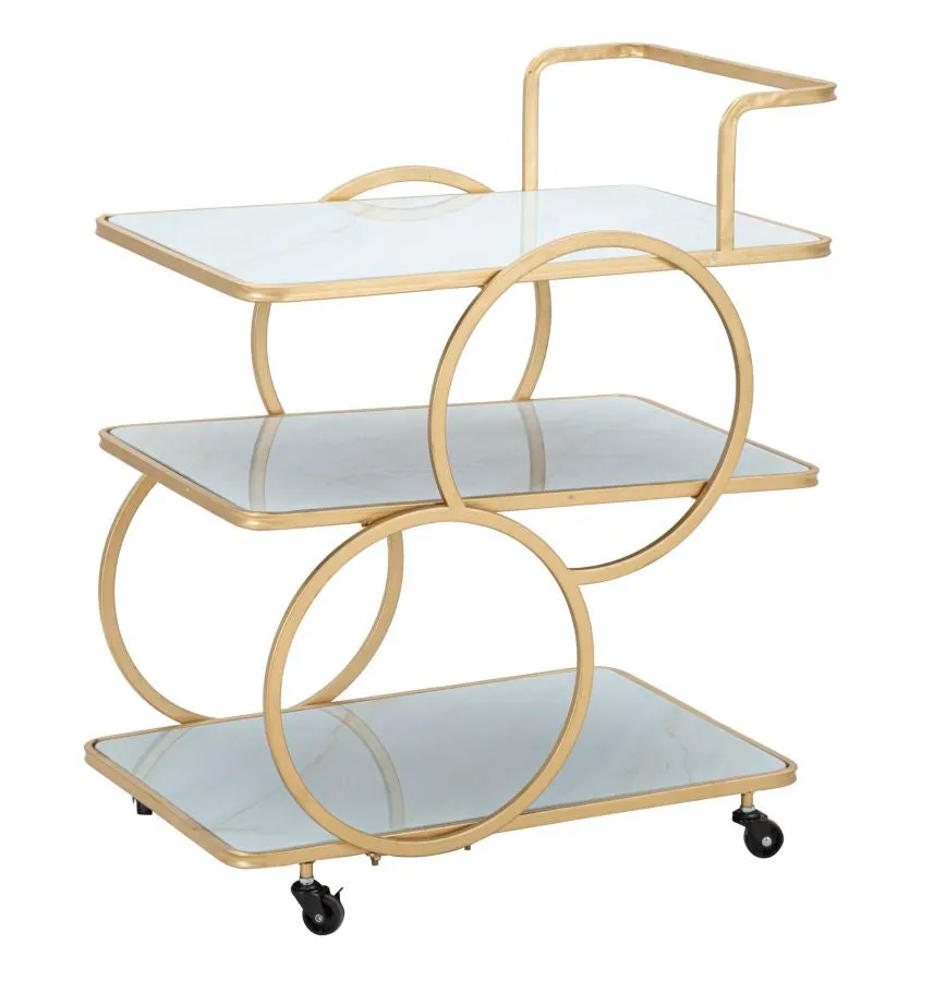 Golden Metal & Glass Food Trolley with 3 Shelves