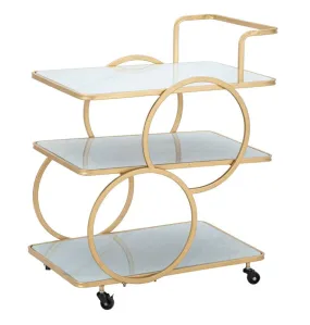 Golden Metal & Glass Food Trolley with 3 Shelves