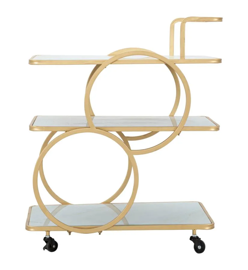 Golden Metal & Glass Food Trolley with 3 Shelves