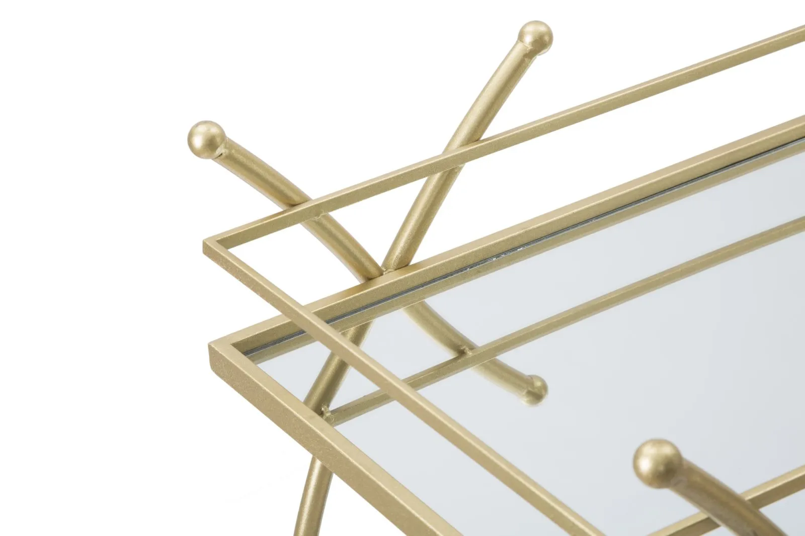 Golden Metal & Glass Rectangular Trolley with 2 Shelves and Wheels