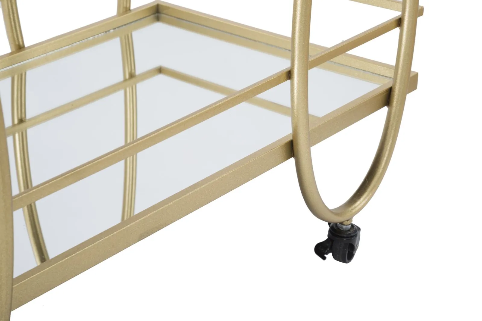 Golden Metal & Glass Rectangular Trolley with 2 Shelves and Wheels