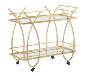 Golden Metal & Glass Rectangular Trolley with 2 Shelves and Wheels