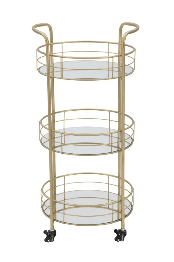 Golden Metal & Glass Round Trolley with 3 Shelves