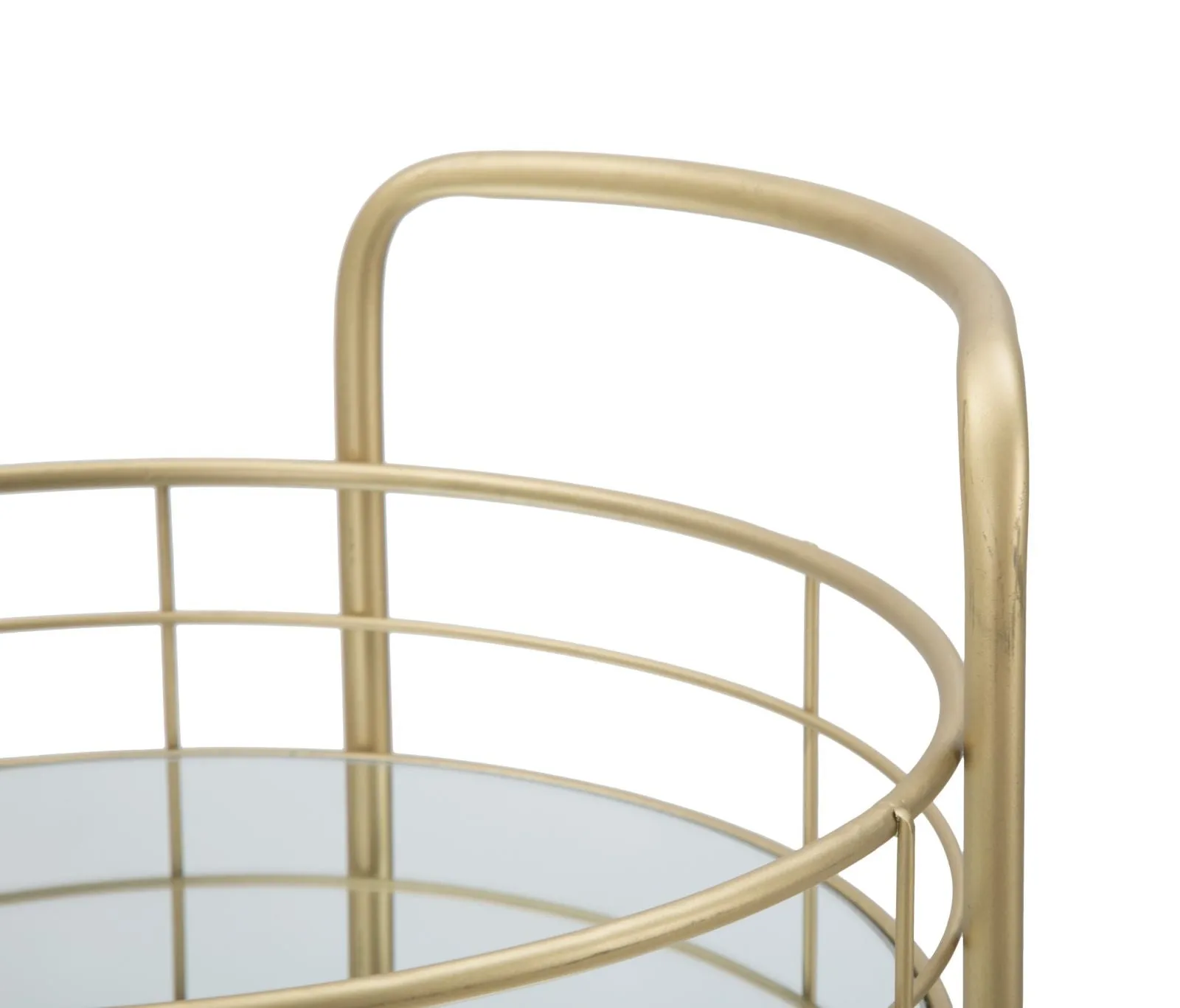Golden Metal & Glass Round Trolley with 3 Shelves