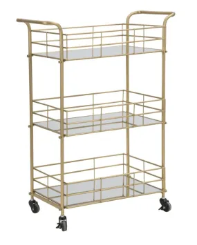 Golden Metal & Glass Square Trolley with 3 Shelves