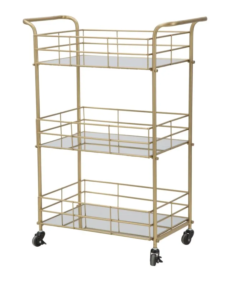 Golden Metal & Glass Square Trolley with 3 Shelves