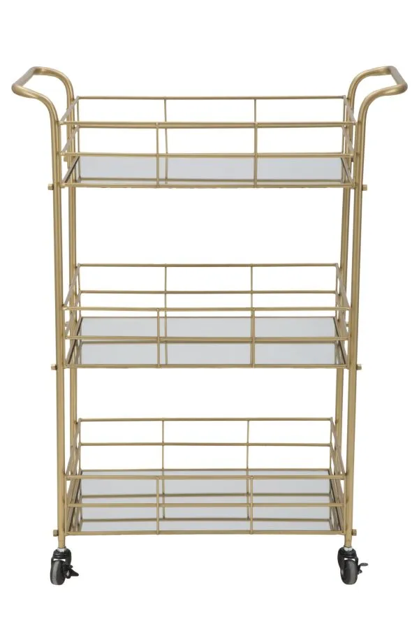 Golden Metal & Glass Square Trolley with 3 Shelves