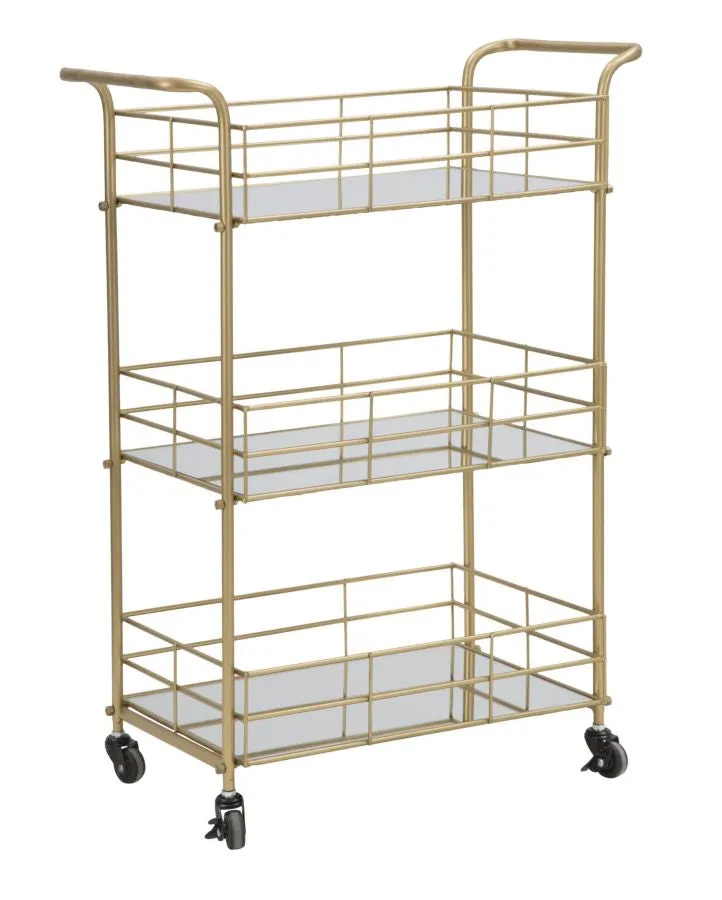 Golden Metal & Glass Square Trolley with 3 Shelves
