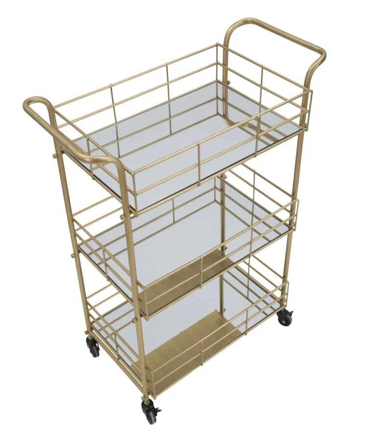Golden Metal & Glass Square Trolley with 3 Shelves