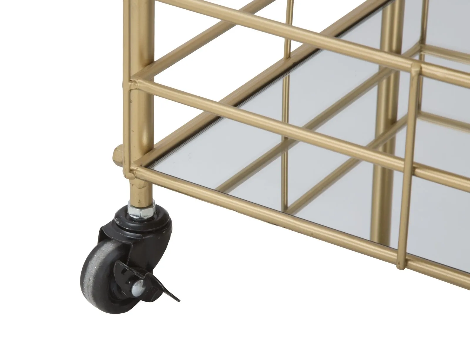 Golden Metal & Glass Square Trolley with 3 Shelves