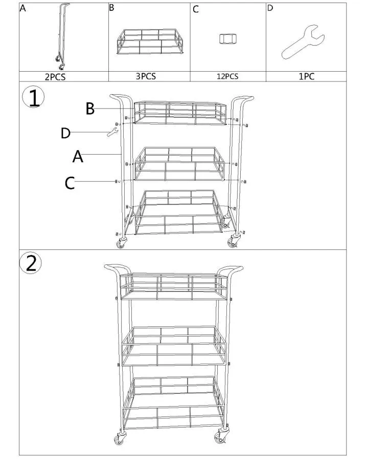 Golden Metal & Glass Square Trolley with 3 Shelves