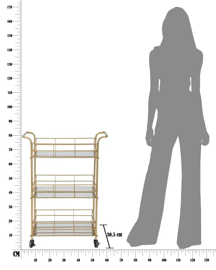 Golden Metal & Glass Square Trolley with 3 Shelves
