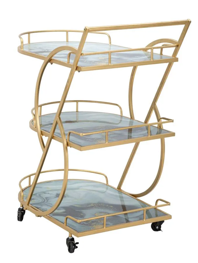 Golden Metal & Marble Food Trolley with 3 Shelves