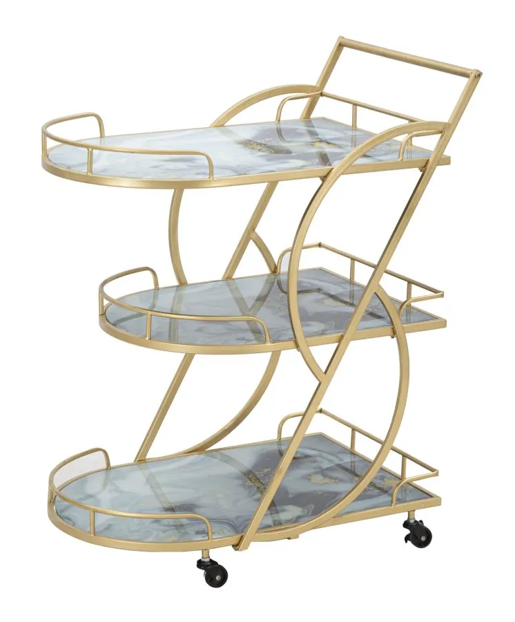 Golden Metal & Marble Food Trolley with 3 Shelves