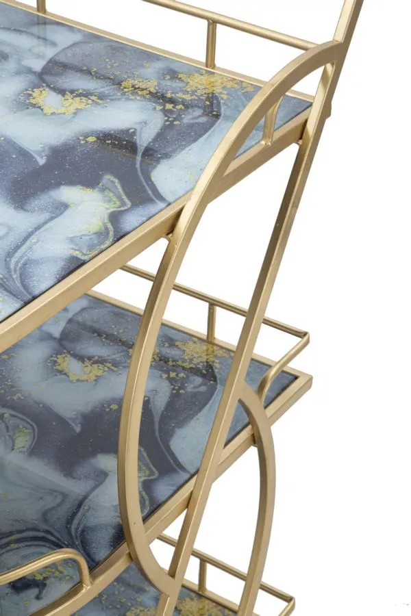 Golden Metal & Marble Food Trolley with 3 Shelves