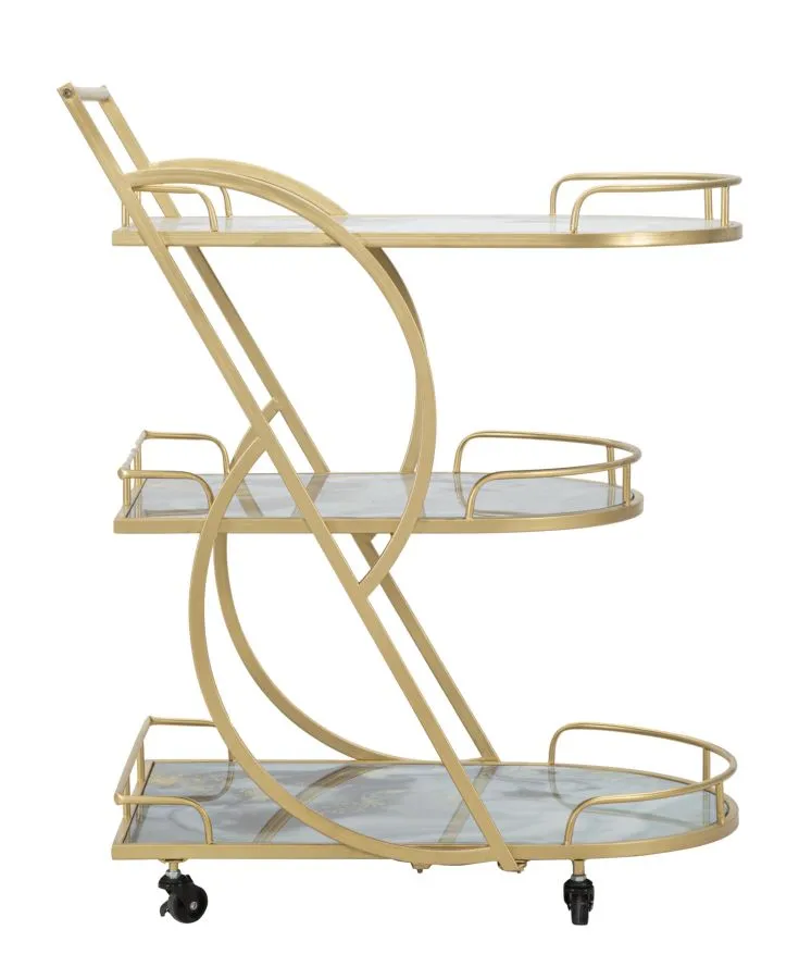 Golden Metal & Marble Food Trolley with 3 Shelves