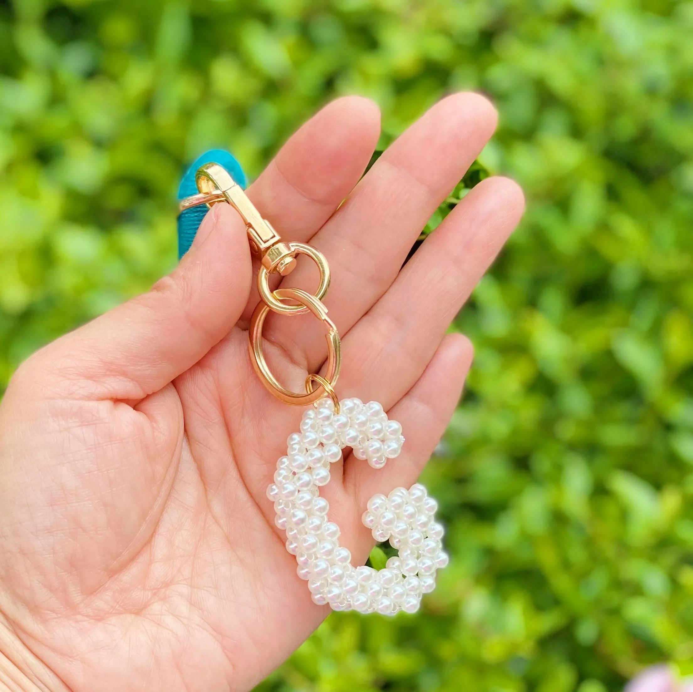 Hand Knitted Retro Pearl Initial Key Chain
