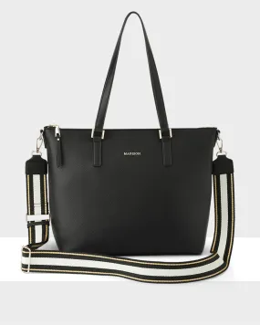 Inga Large Zip Top Tote Bag with Laptop Pocket   Metallic Stripe Bag Strap