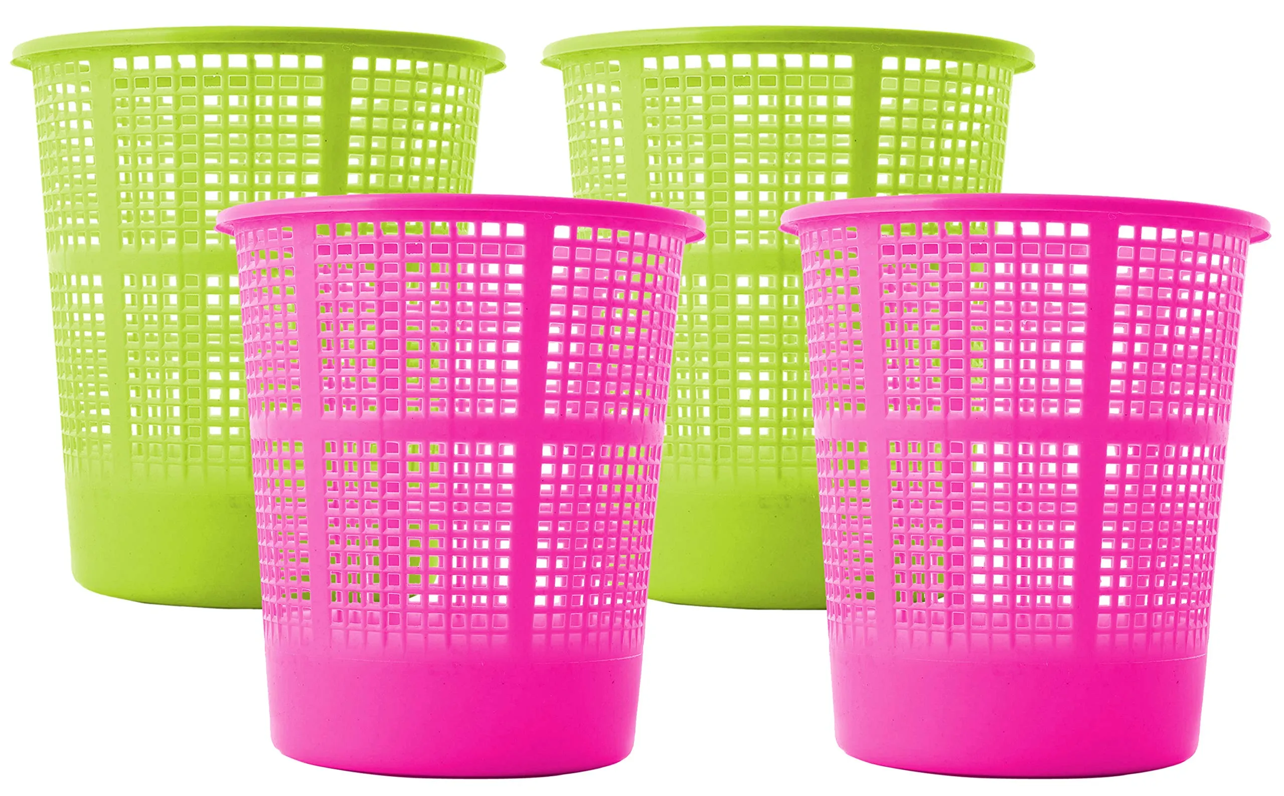 Kuber Industries Plastic 4 Pieces Mesh Dustbin Garbage Bin for Office use, School, Bedroom, Kids Room, Home, Multi Purpose, 5 Liters (Green & Pink)-KUBMART313