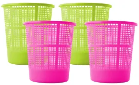Kuber Industries Plastic 4 Pieces Mesh Dustbin Garbage Bin for Office use, School, Bedroom, Kids Room, Home, Multi Purpose, 5 Liters (Green & Pink)-KUBMART313