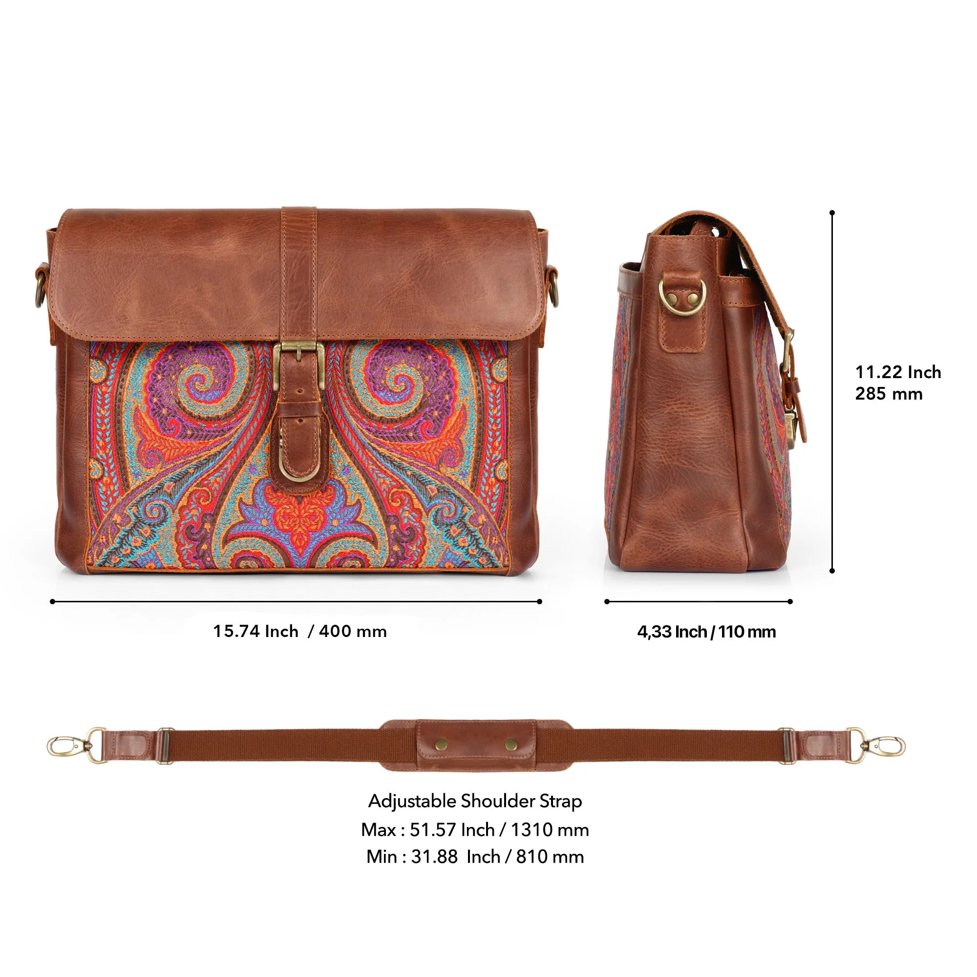 Londo Zion Personalized Real Leather Messenger Bag, MacBook Pro 16, 15 inch - 14, 13 inch Leather Sleeve, Laptop Bag with Unique Design, Unisex Travel Bag