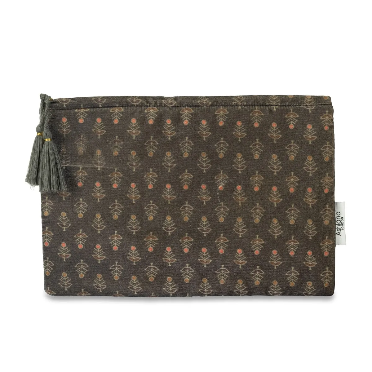 North Grey Floral Velvet Pouch