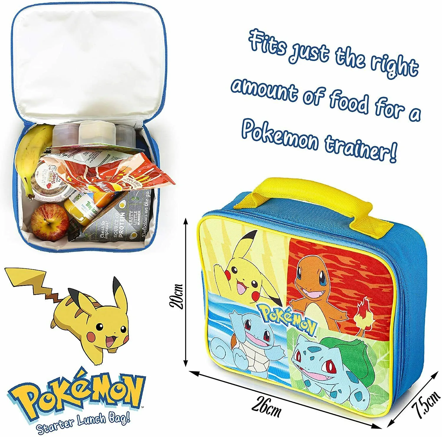 Pokemon Lunch Box Kids, Insulated Lunch Bag for School (Blue)