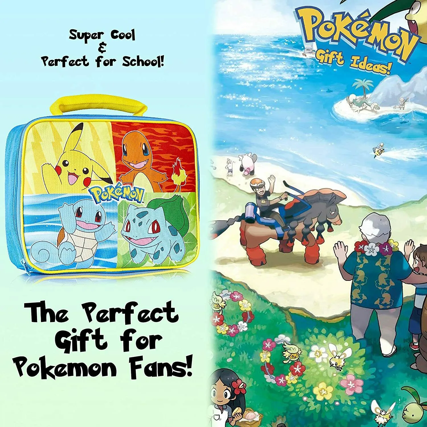 Pokemon Lunch Box Kids, Insulated Lunch Bag for School (Blue)