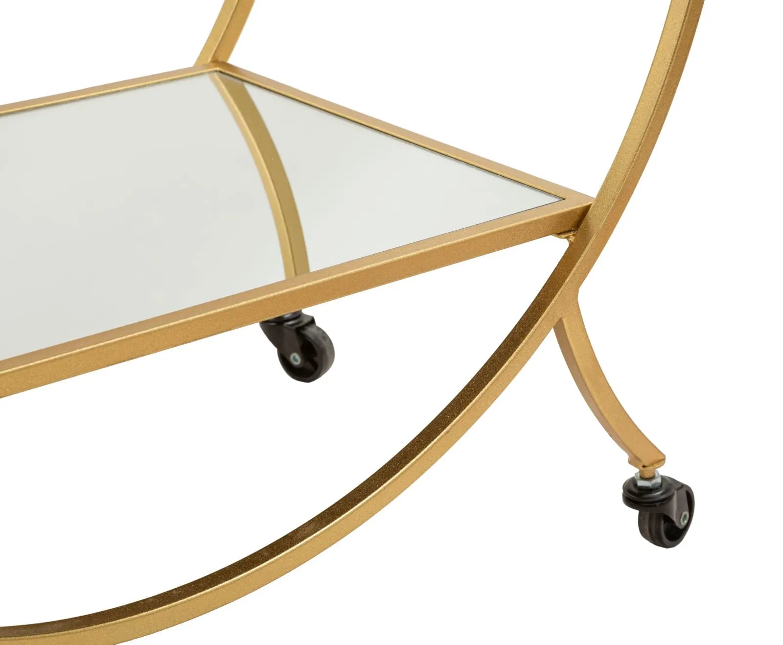 Round Golden Metal & Glass Trolley with 2 Shelves
