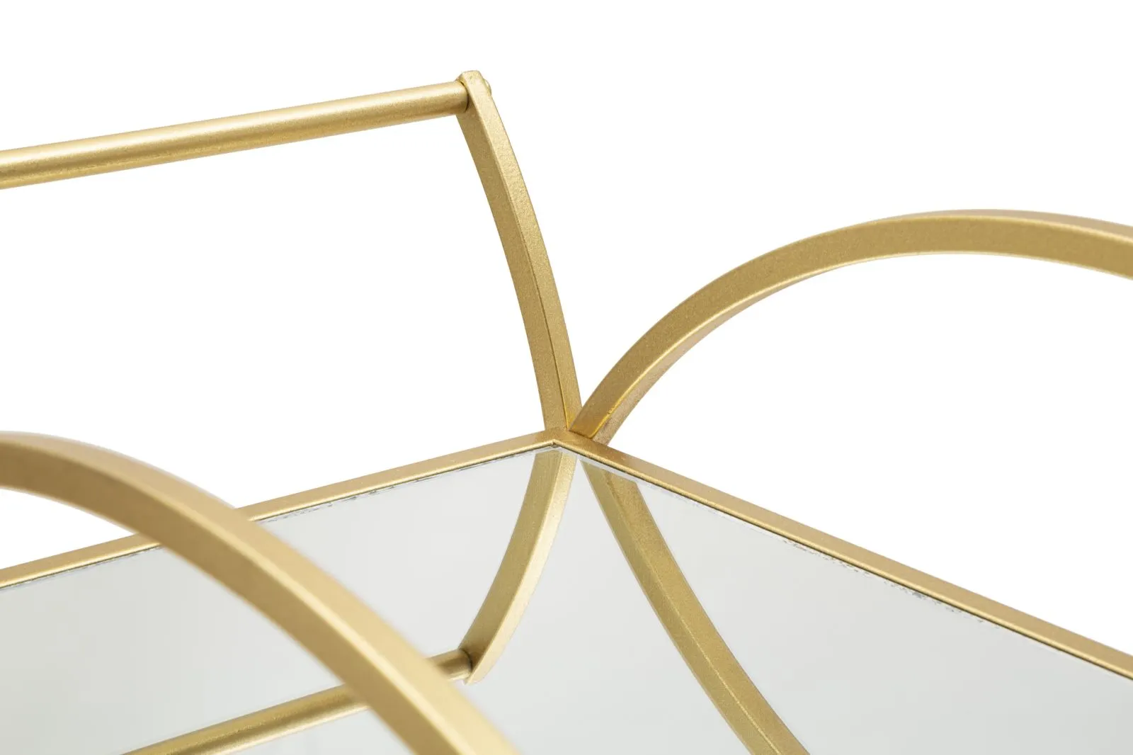 Round Golden Metal & Glass Trolley with 2 Shelves