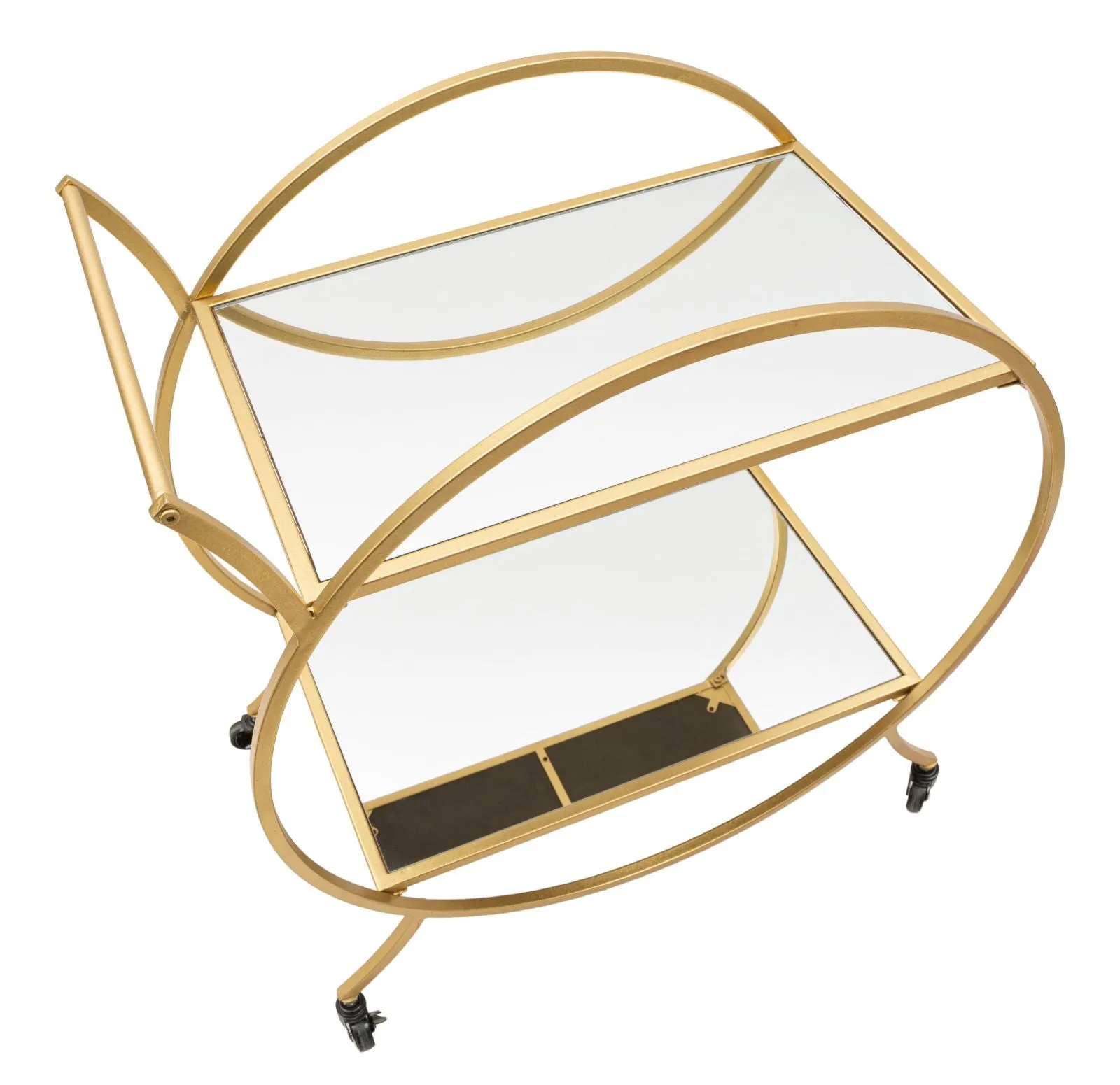 Round Golden Metal & Glass Trolley with 2 Shelves
