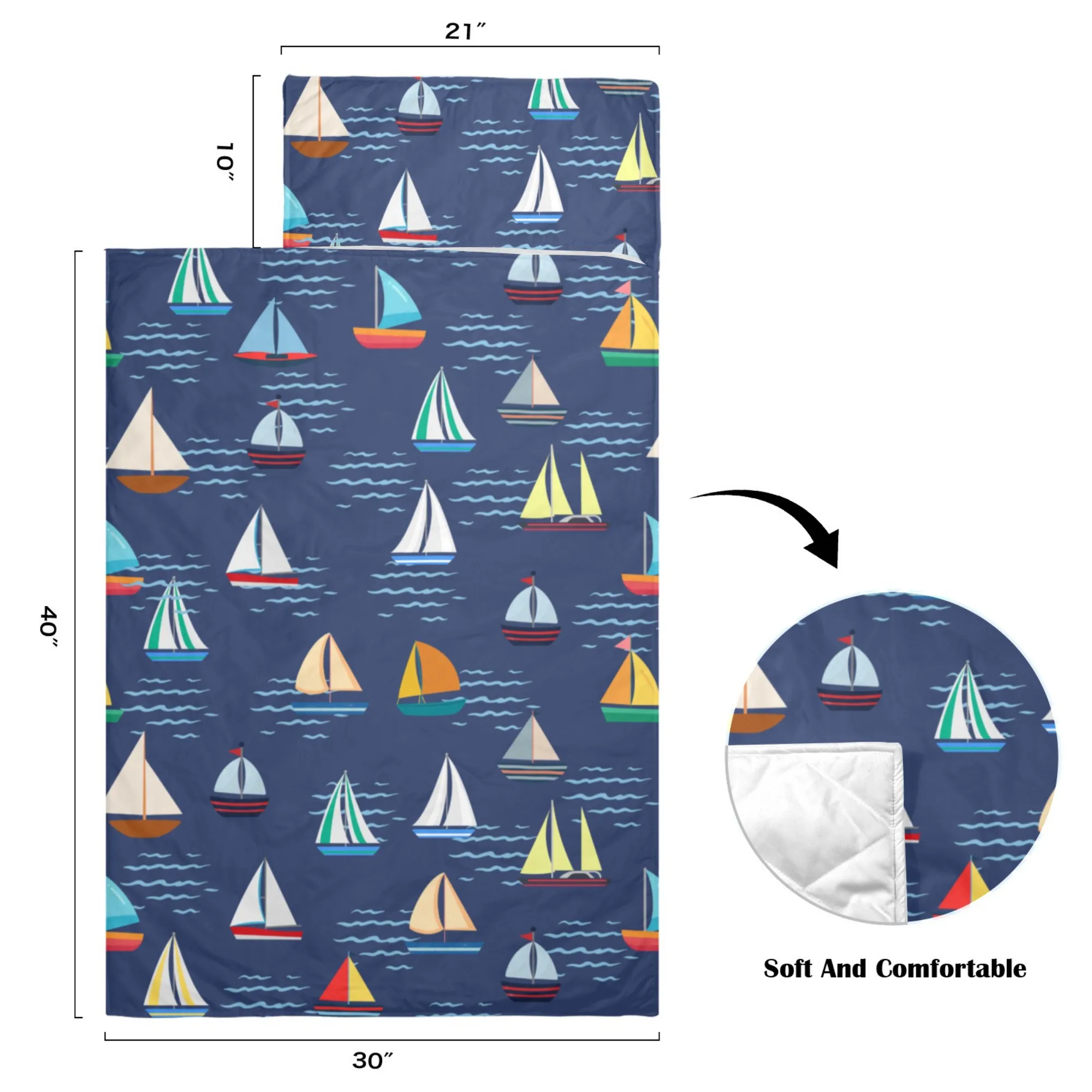 Sail Boat Kids' Long Sleeping Bag | A Catchy Blend of Comfort & Style | Lightweight and Durable Sleeping Bag for Kids