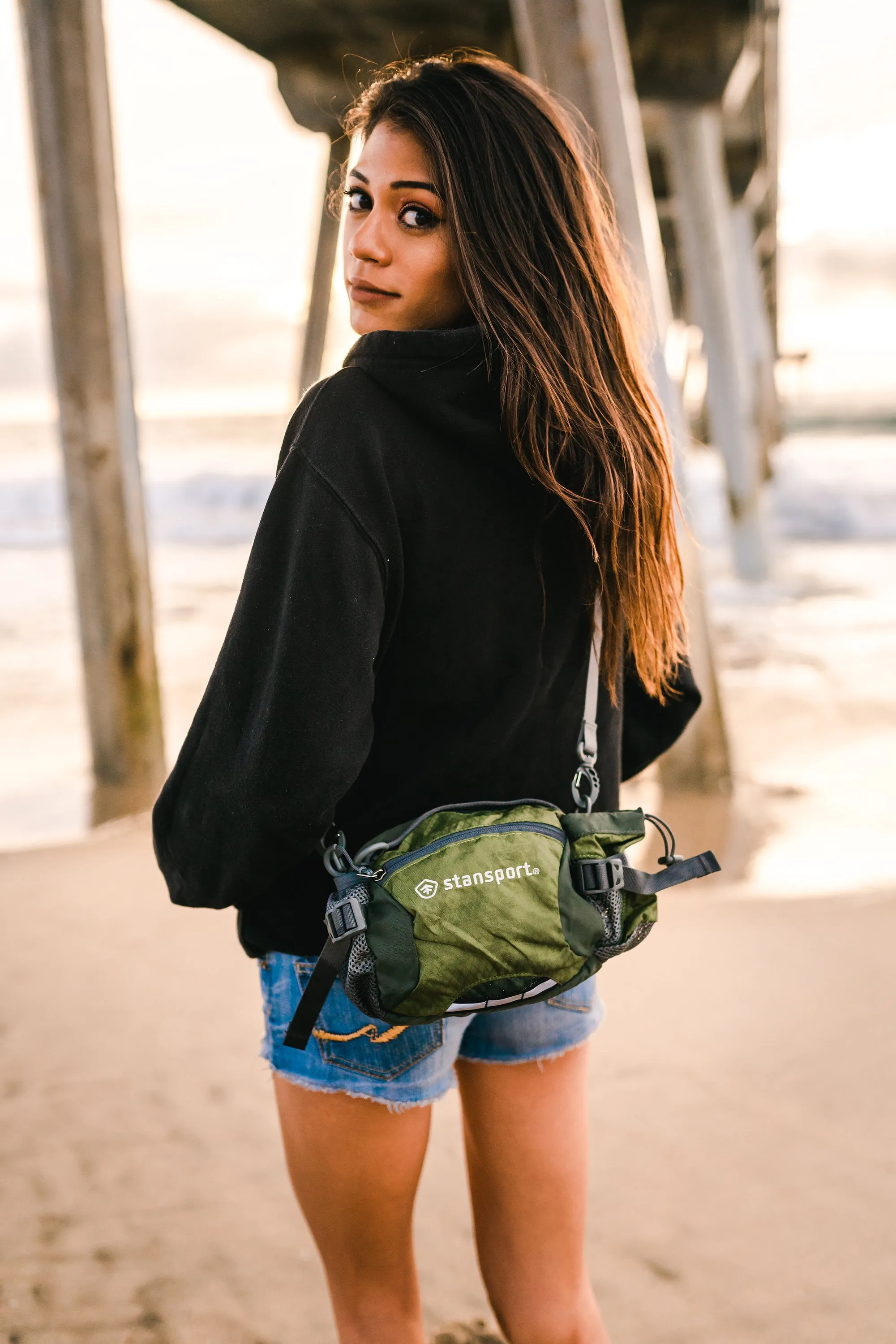 Stansport Waist/Shoulder Pack W/Bottle Holder - Olive - 5 Liter