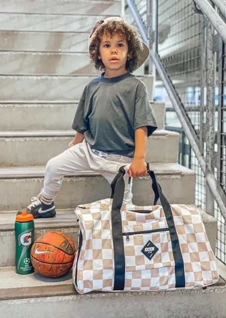Tan Checkered Weekender Bag
