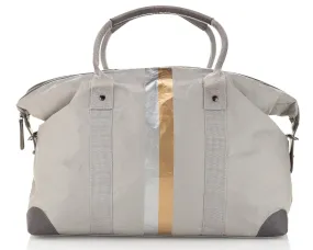 The Weekender Bag in Earth Gray with Silver and Gold Stripes