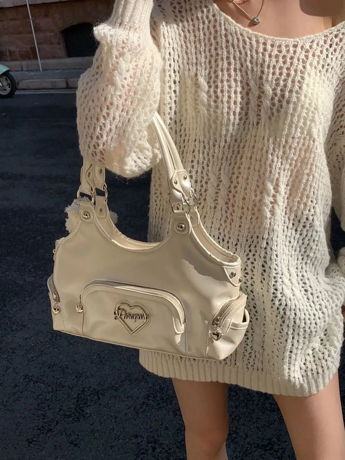 Uniwim Fairycore Aesthetic Y2k Bag Women Hot Girls Versatile Chain Chic White Underarm Bag Purse Female Harajuku Sweet Handbag