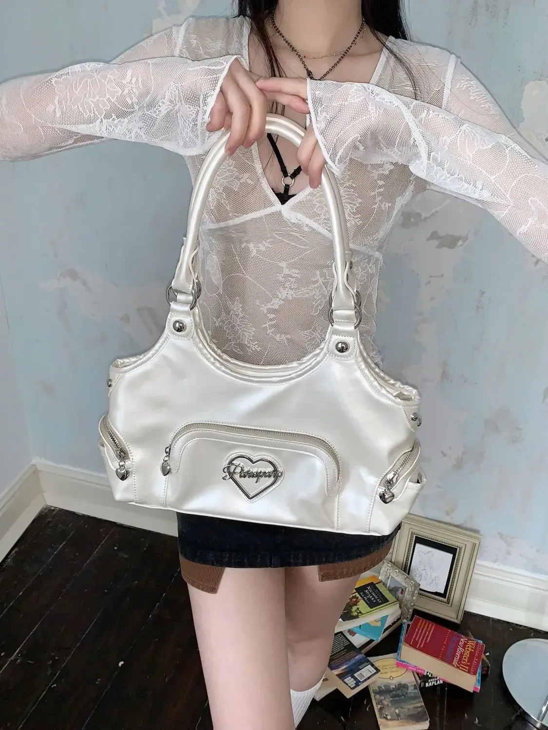 Uniwim Fairycore Aesthetic Y2k Bag Women Hot Girls Versatile Chain Chic White Underarm Bag Purse Female Harajuku Sweet Handbag