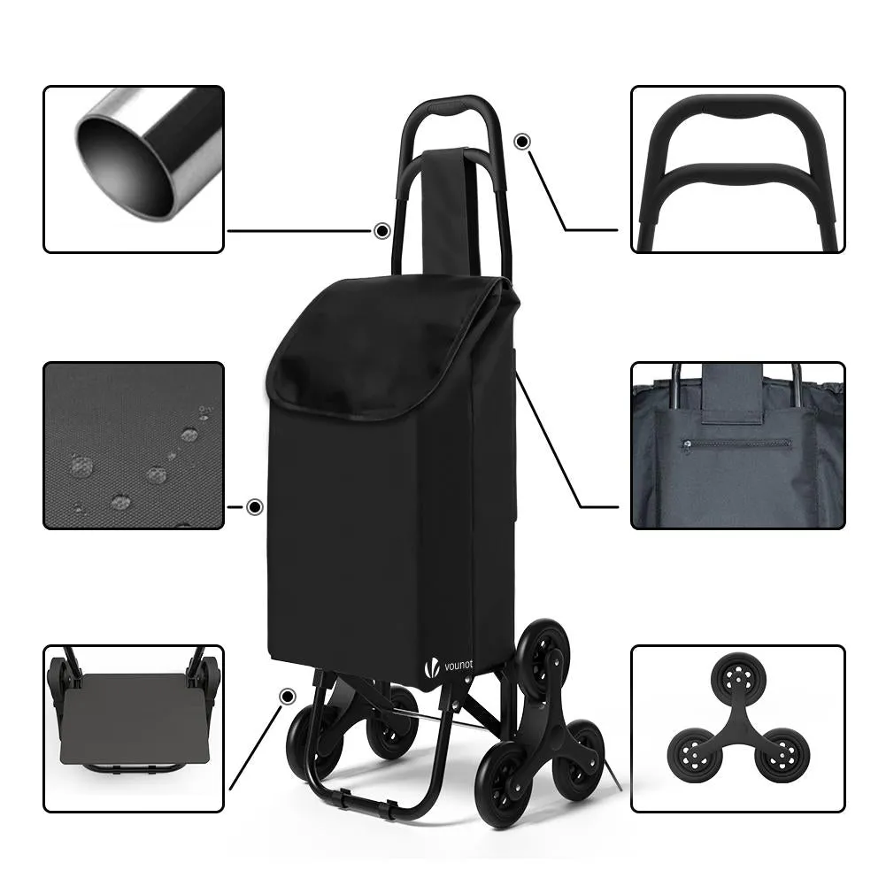 VOUNOT 6 Wheels Stair Climbing Shopping Trolley, 32L Black