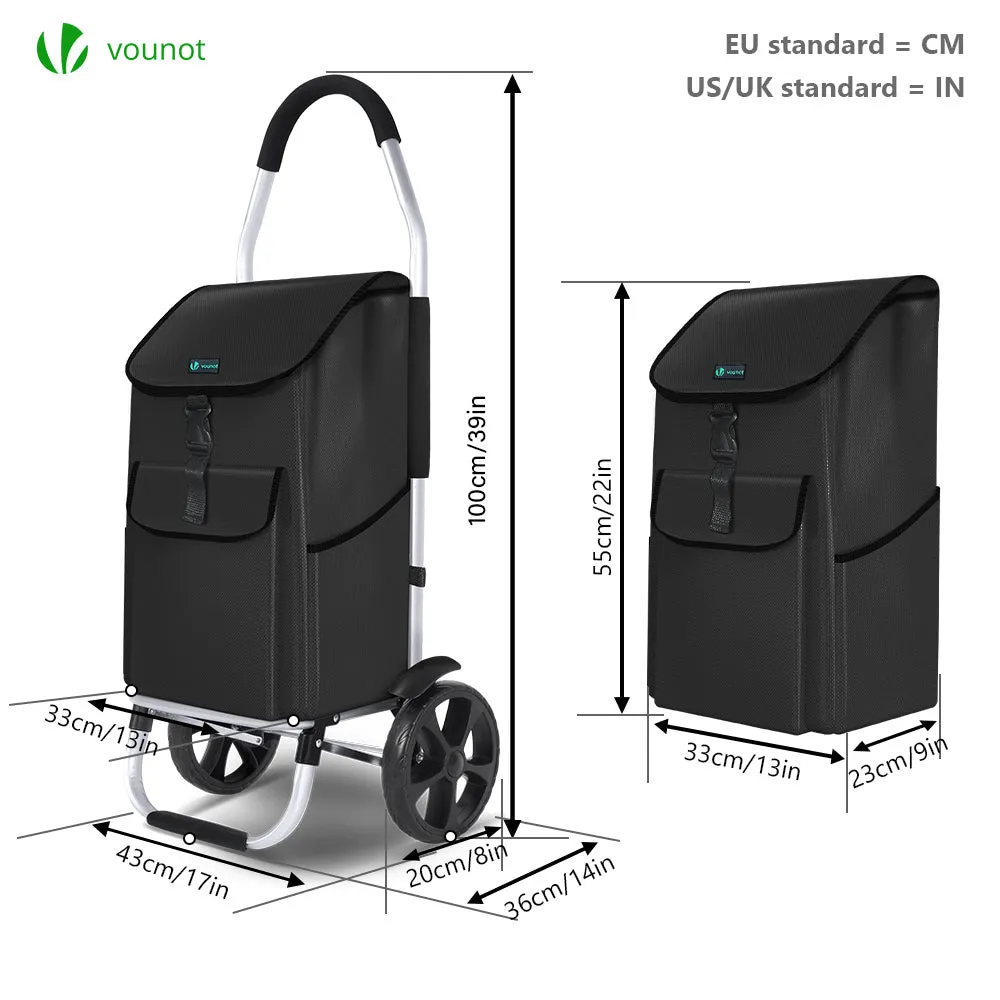 VOUNOT Folding Shopping Trolley with Detachable bag, 2 Mudguard wheels 55L Black