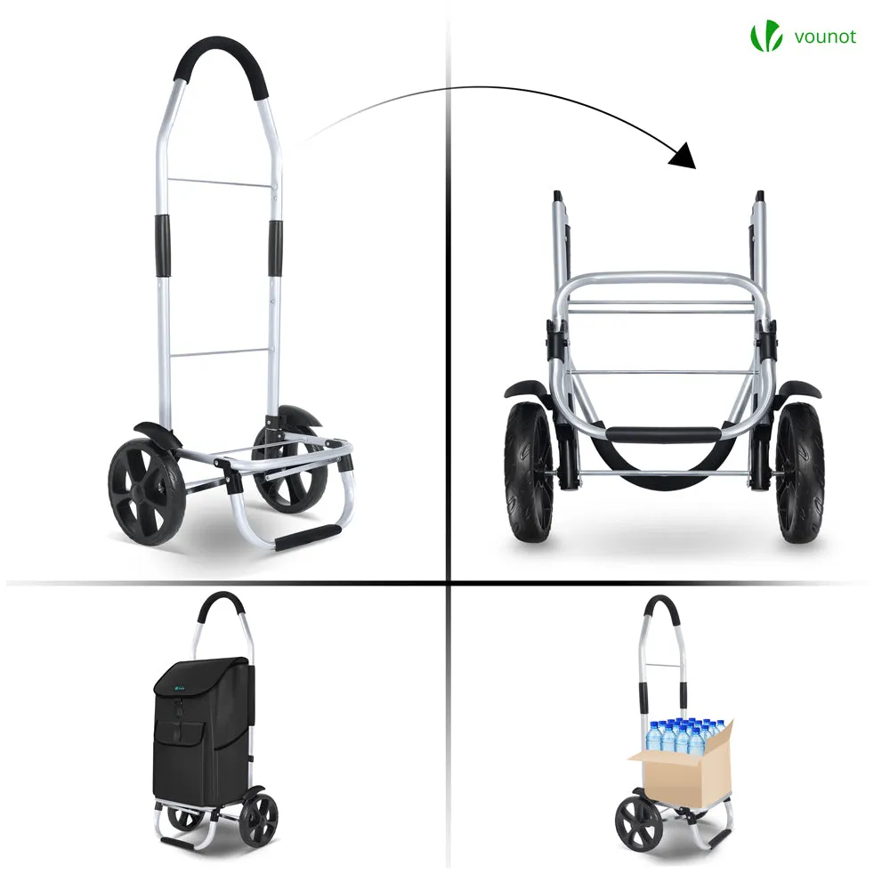 VOUNOT Folding Shopping Trolley with Detachable bag, 2 Mudguard wheels 55L Black