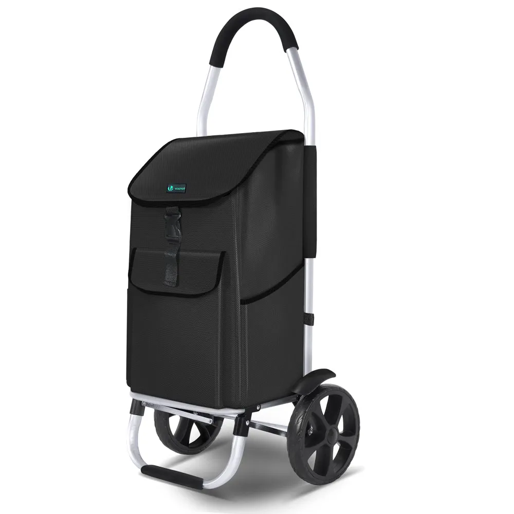 VOUNOT Folding Shopping Trolley with Detachable bag, 2 Mudguard wheels 55L Black