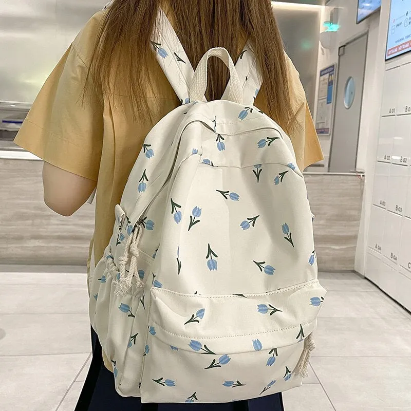 Wenkouban Women Waterproof Floral Travel Book Backpack Female Laptop Bag Trendy Girl Print Cute Fashion Ladies College Backpack School Bag