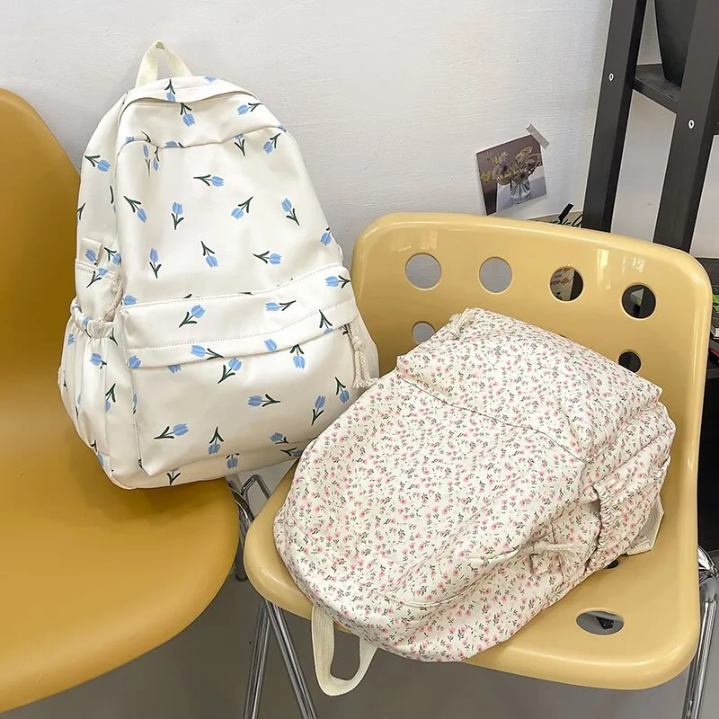 Wenkouban Women Waterproof Floral Travel Book Backpack Female Laptop Bag Trendy Girl Print Cute Fashion Ladies College Backpack School Bag
