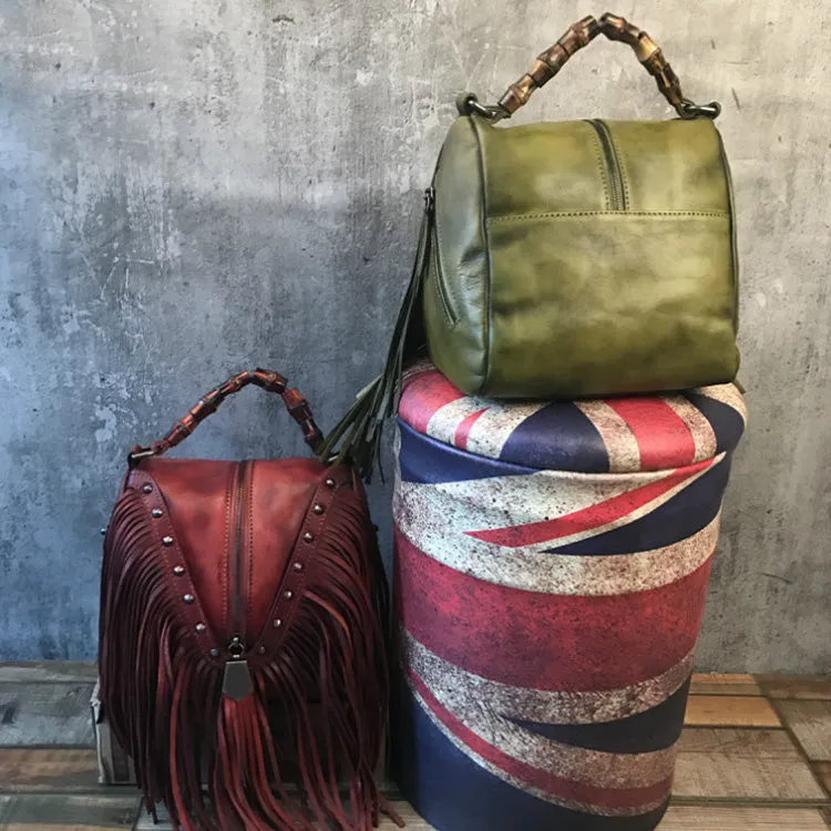 Western Womens Vintage Boho Bags Leather Crossbody Fringe Handbags Hippie Purses for Women