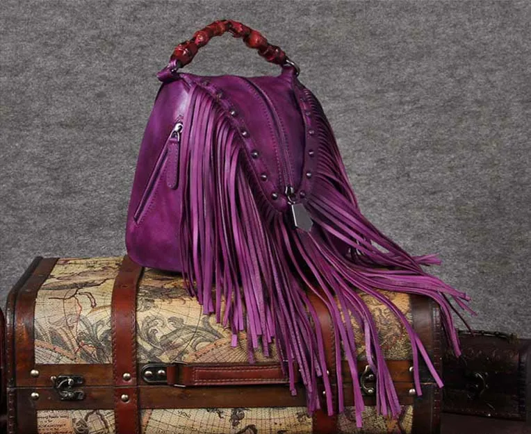 Western Womens Vintage Boho Bags Leather Crossbody Fringe Handbags Hippie Purses for Women