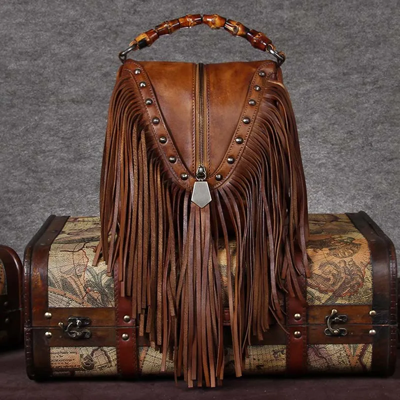 Western Womens Vintage Boho Bags Leather Crossbody Fringe Handbags Hippie Purses for Women
