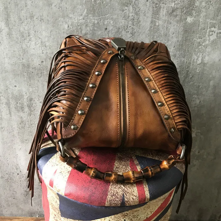 Western Womens Vintage Boho Bags Leather Crossbody Fringe Handbags Hippie Purses for Women